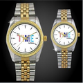His or Hers 2 Tone Metal Band Watch with Crystal Dial